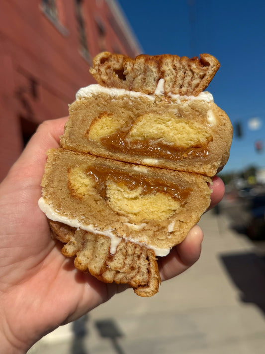Dulce de Leche Cinnamon Roll Stuffed Cookie - Crushin' on Cookies